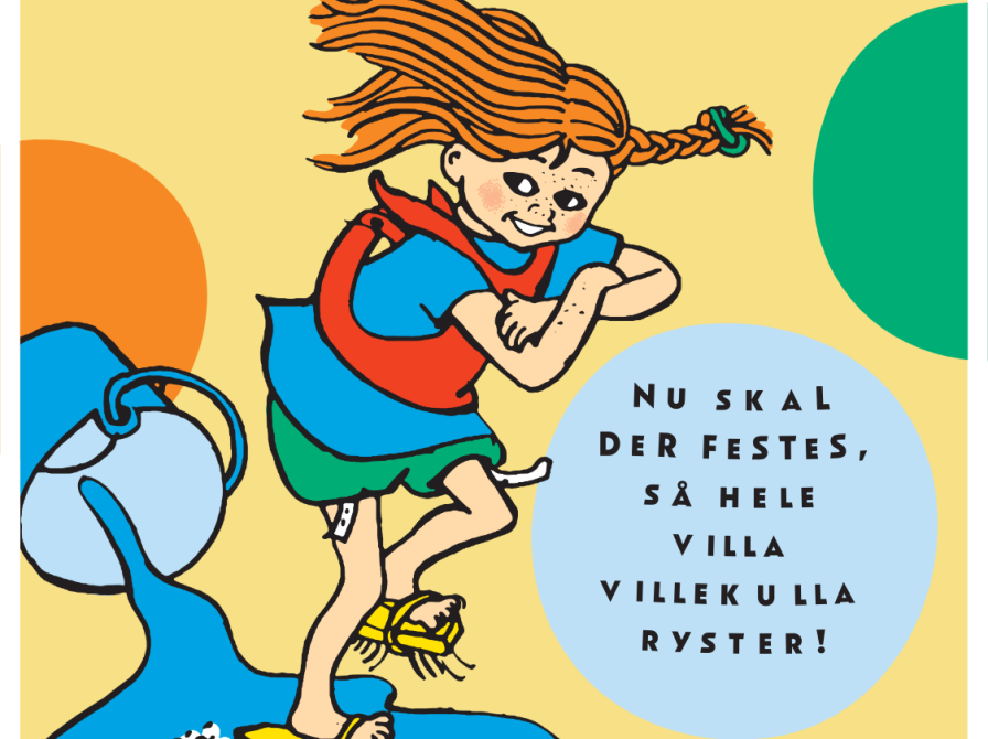 Pippi vaske gulv med gulvskrubberne på fødderne